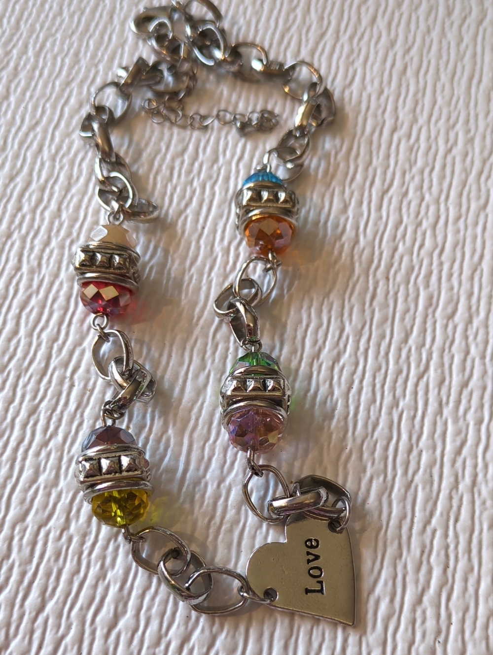 ☀️R84 Silvertone Chain Necklace with Multicolour Beads